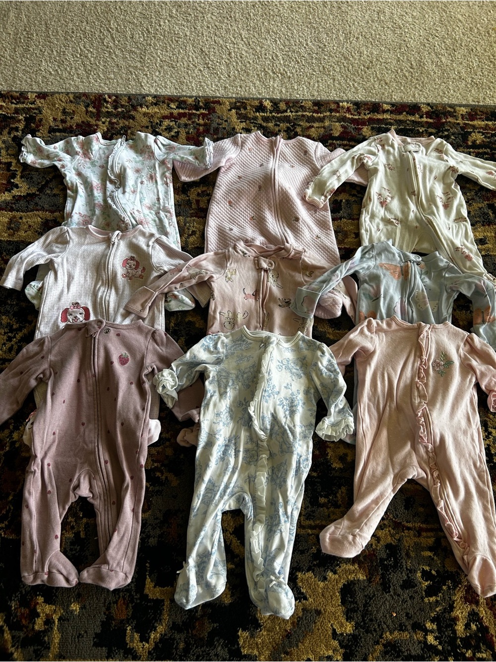 Soft Pink and Pastel Baby One-Piece Sleepers - Pack of Assorted Prints